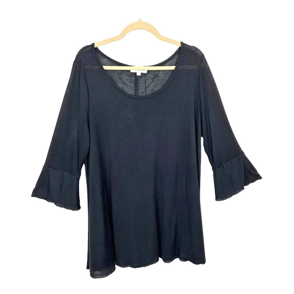UMGEE PLUS SIZE Women's Pullover Tunic Top 1XL Black Long Bell Sleeve Stretch